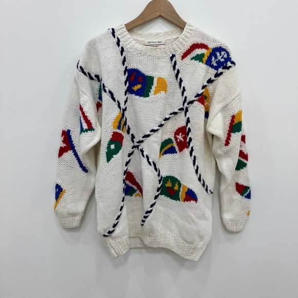 Vintage Izod Nautical Regatta crewneck sweater ropes & flags Sz Medium - Picture 1 of 10